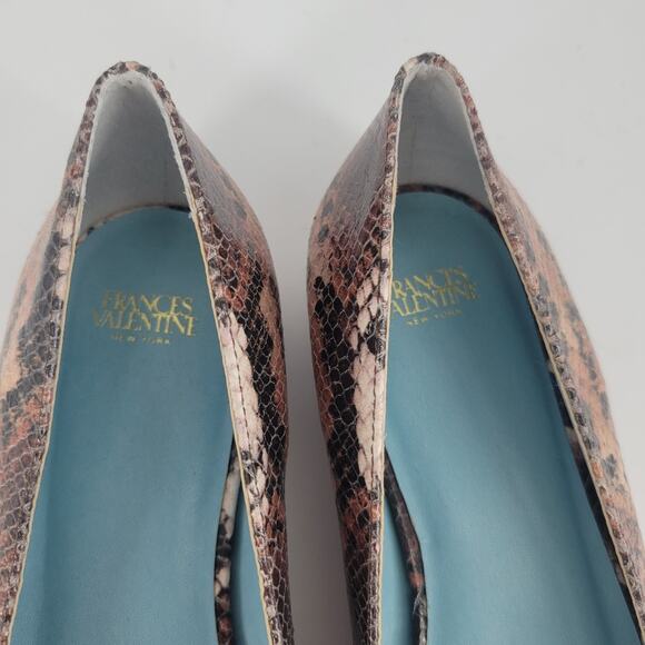 Frances Valentine Chocolate Brown Paige Snakeskin Embossed Leather Flats 8 - Picture 12 of 13